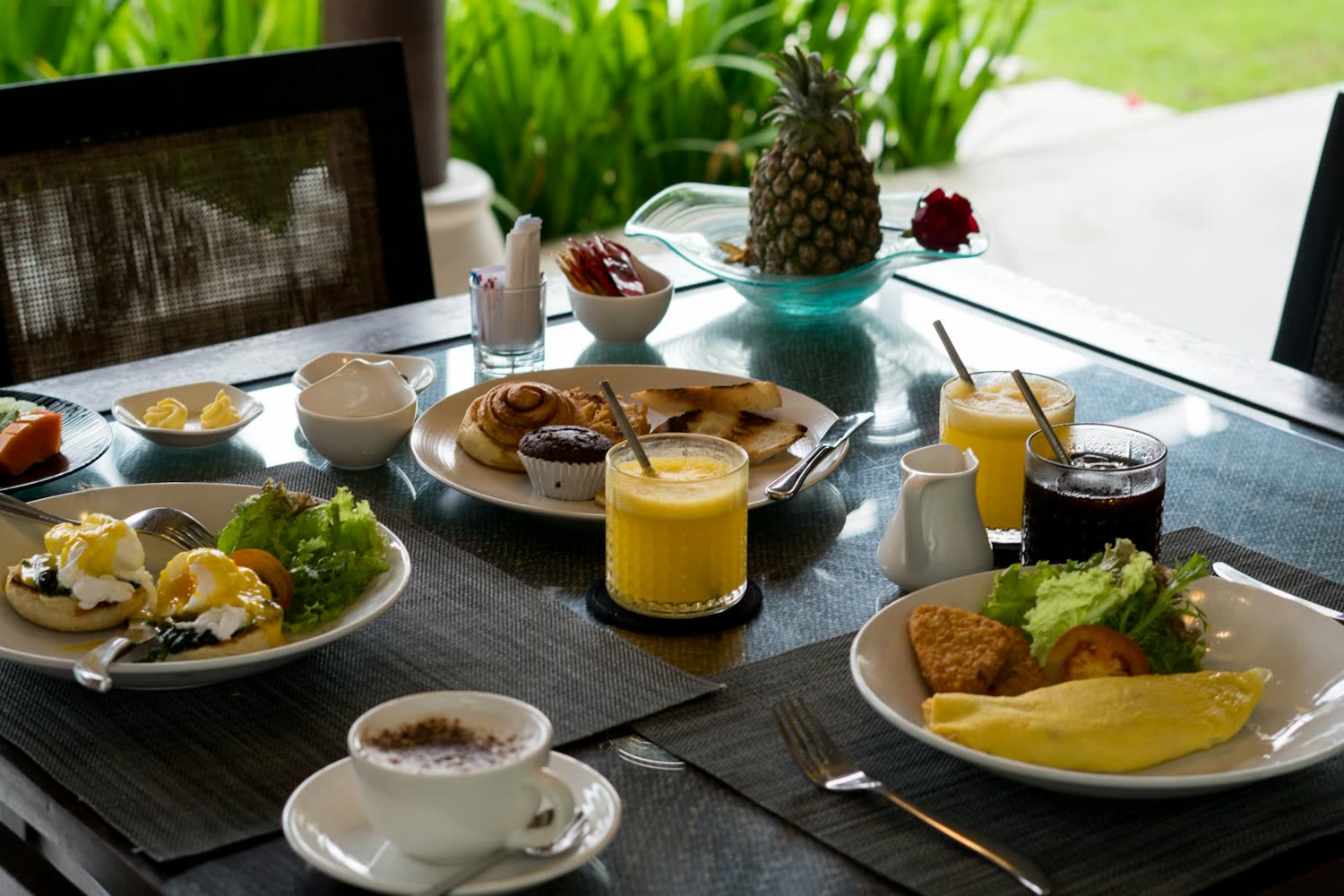 Breakfast laid out on a table